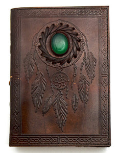 Journal Leather Dreamcatcher with Green Stone