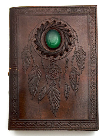 Journal Leather Dreamcatcher with Green Stone