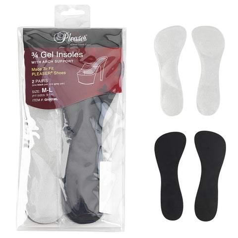 PLEASER 3/4 Gel Insoles w/ Arch Support size 9-14