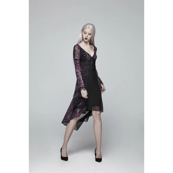 Gothic Goddess Classical Mid-Length Dress - Black/Purple