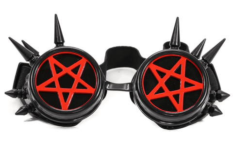 Black goggles with red pentagrams
