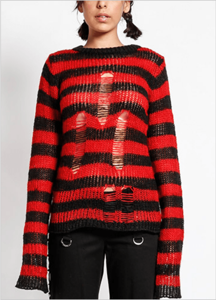 BLK/RED UNISEX RAG STRIPE SWEATER