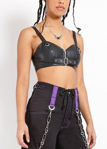 FAUX LEATHER BUCKLE CROP TOP